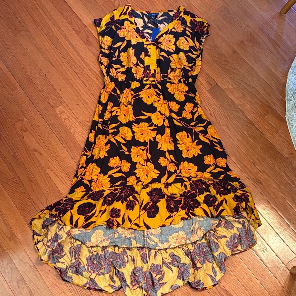 Apt. 9 Black and Mustard Floral High Low Dress